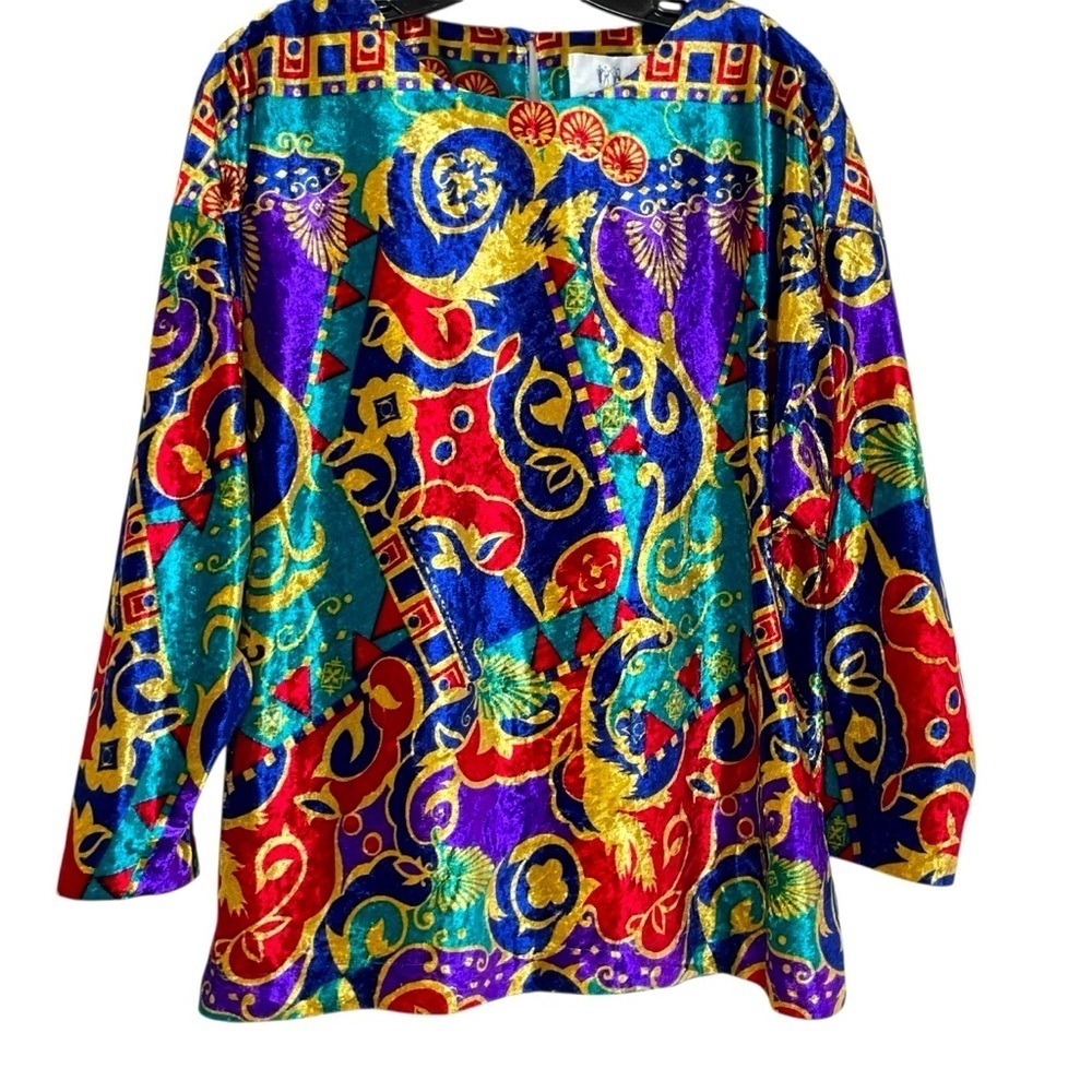 VTG Together Velvet Multicolored Mardi Gras Oversized 3/4 Sleeve Blouse Sz. XL.